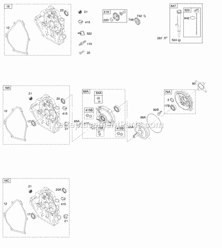 Crankcase Cover Gear Reduction Lubrication Diagram and Parts List for 12T112-0698-F8  Briggs and Stratton Engine